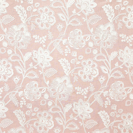 Made With Heart Blush by Carole Designer Fabric Sunset Serenade Base: 100% Cotton Embr: 62% Cotton, 38% Viscose India 30 1/2" V, 12 3/4" H HD 52 1/4"" - Swanky Fabrics -