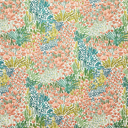 Blooming Meadow Coral by Carole Fabric Dawn & Dusk 100% Cotton India 12,000 WYZENBEEK DOUBLE RUBS 27 1/2" V, 13 3/4" H HD 55"  - Fabric Carolina -