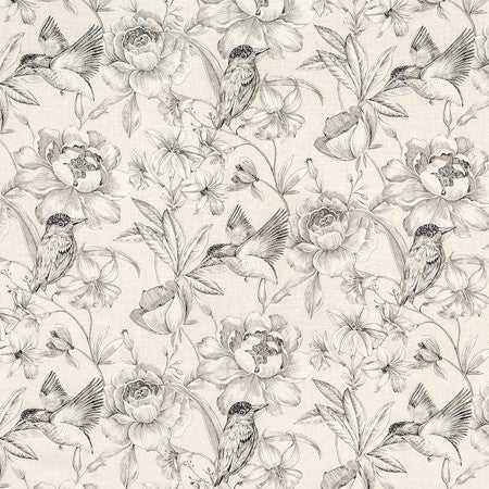 Hidden Bird Graphite by Carole Designer Fabric Oasis 55% Linen, 45% Viscose-Soil Repellent S Korea 25 3/4" V, 13 1/2" HD 54.75" - Swanky Fabrics -