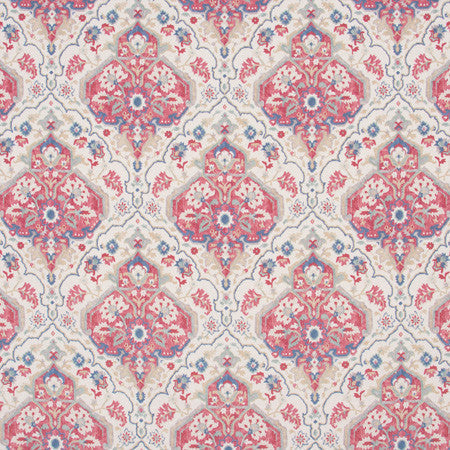 Take Your Place Pimento by Carole Designer Fabric Azalea 100% Polyester India Passes 30,000 Double Rubs Wyzenbeek 18" V, 6 3/4" H HD 54" - Swanky Fabrics -