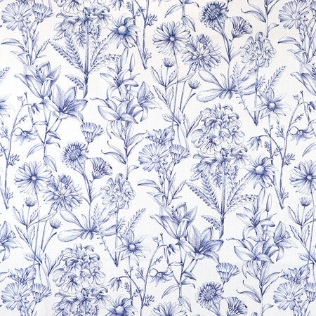 Garden Stencil Ink by Carole Designer Fabric Blue Crush 100% Cotton Spain 27" V, 13 1/2" H HD 54"" - Swanky Fabrics -