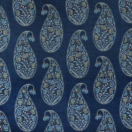 Drop Of Paisley Prussian by Carole Designer Fabric Blue Crush 100% Polyester China 27" V, 13 1/2" H 54"" - Swanky Fabrics -