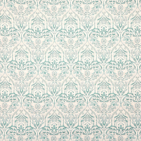 In The Mirror Aqua by Carole Designer Fabric Misty Glen 36% Polyester, 26% Cotton, 22% Viscose, 16% Linen China 18" V, 4 1/2" H HD 56 1/4"" - Swanky Fabrics -