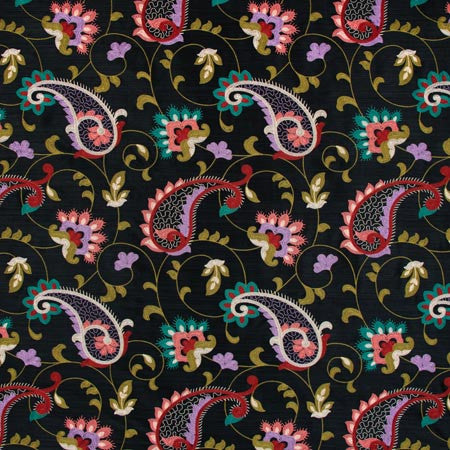 Garden Blooms Multi by Carole Designer Fabric ONYX & IVORY 100% Polyester India 18" V, 17" H 51" - Swanky Fabrics -