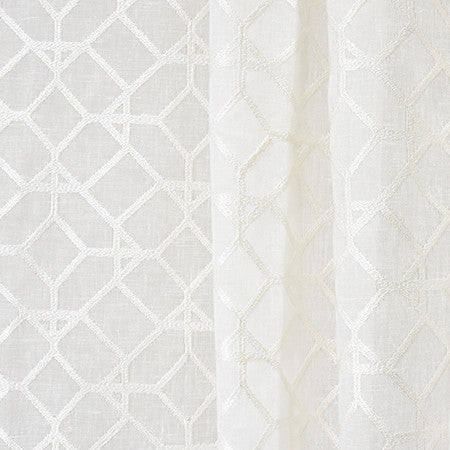 Love For All White by Carole Designer Fabric Sheer Luxury Base: 80% Polyester, 20% Cotton. Embr: 100% Viscose INDIA 6 1/2" V, 6 1/4" H 104" - Swanky Fabrics -
