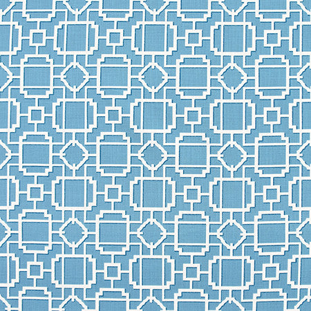 So Many Chances Azure by Carole Fabric Bluebell 100% Cotton-Soil Repellent China  6 5/8" V, 6 7/8" H 58.5"  - Fabric Carolina -