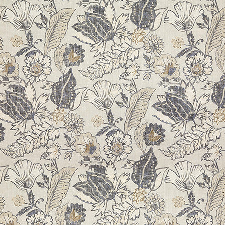 Lomilomi Indigo by Carole Designer Fabric First Impressions 36% Polyester, 26% Cotton, 22% Viscose, 16% Linen China 27" V, 13 1/2" H HD 55" - Swanky Fabrics -
