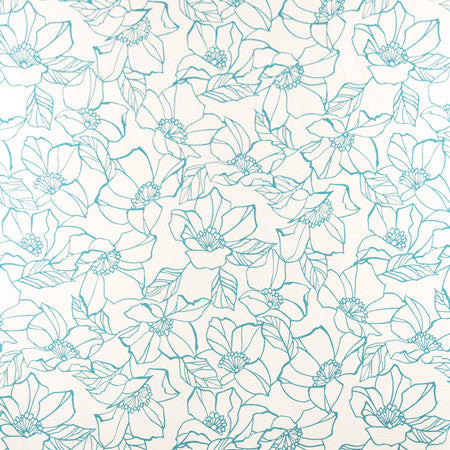 Flower Stencil Aqua by Carole Designer Fabric Muse 100% Cotton Spain 27" V, 13 1/2" H 54" - Swanky Fabrics -