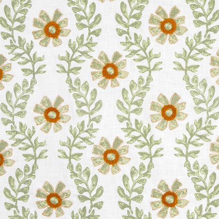Kylie Thyme by Carole Fabric Serene Green Base: 100% Cotton Embr: 50% Acrylic, 50% Viscose N/A 7 1/2" V, 10 1/2" H 54" - Fabric Carolina -