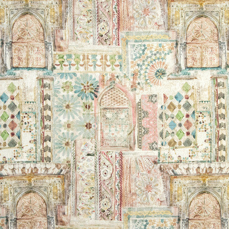 Marrakesh Desert by Carole Fabric Serene Green 92% Polyester, 8% Linen 110,000 Wyzenbeek Double Rubs 28 1/4" V, 28 1/2" H 56.5" - Fabric Carolina -