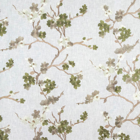 To Be Better Eucalyptus by Carole Fabric Serene Green Base: 73% Polyester, 27% Cotton Embr: 100% Rayon 15,000 Wyzenbeek Double Rubs 18 3/4" V, 13" HD 51" - Fabric Carolina -