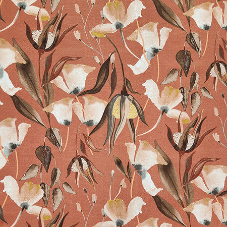 Tropical Garden Brick by Carole Fabric Dawn & Dusk 51% Linen, 49% Cotton-Washed Uk 18,000 MARTINDALE CIRCULAR RUBS 25"V, 18" H HD 52"  - Fabric Carolina -