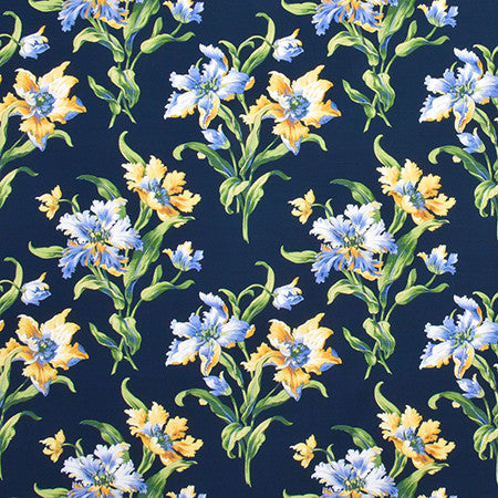 Vibrant Stems Marine by Carole Fabric Wellington 100% Cotton SPAIN 30,000 Wyzenbeek Double Rubs 13 1/2" V, 13 1/2" H 54"  - Fabric Carolina -