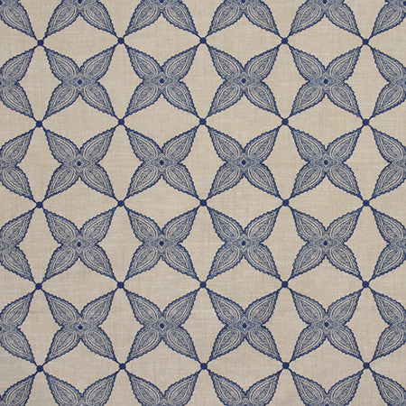 When Stars Align Blue by Carole Fabric Artisan Base: 70% Cotton, 25% Poly, 5% Linen. Embr: 60% Cotton, 21% Poly, 15% Rayon, 4% Linen INDIA  4 1/2" V, 4 1/2" H 54"  - Fabric Carolina -