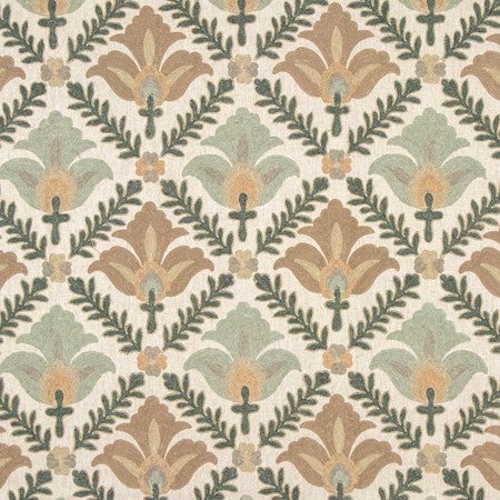 Something Bigger Celadon by Carole Fabric Serene Green Base: 66% Polyester, 23% Linen, 11% Cotton Embr: 60% Polyester, 25% Cotton, 15% Linen 51,000 Wyzenbeek Double Rubs 9" V, 9 1/4" H 54" - Fabric Carolina -