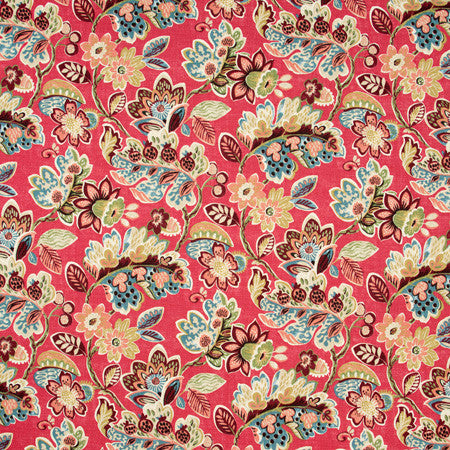 Glass Art Firecracker by Carole Fabric Geranium 100% Cotton-SR, Acrylic Backing Pakistan Passes 27,000 Double Rubs Wyzenbeek Horizontal: 27 1/8" D and Vertical: 24 3/4" V 56" - Fabric Carolina -