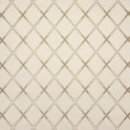 Diamond Array Oatmeal by Carole Designer Fabric Neutral Ground Base: 100% Cotton Embr: 100% Rayon India 7 3/4" V, 6 1/4" H 51"" - Swanky Fabrics -