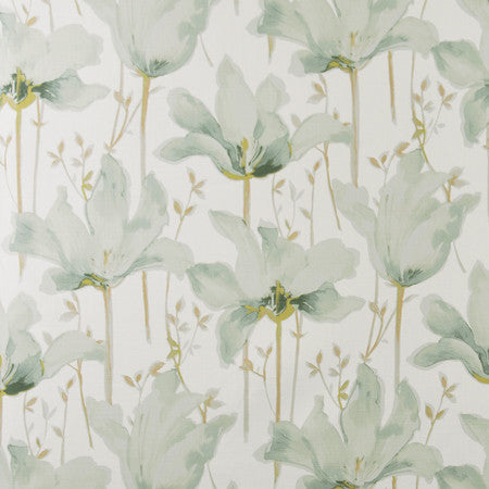 Lotus Blooms Mist by Carole Fabric Muse 100% Cotton India 50,000 Wyzenbeek Double Rubs </p><p>Repeat: 24" V, 27" H 54" - Fabric Carolina -