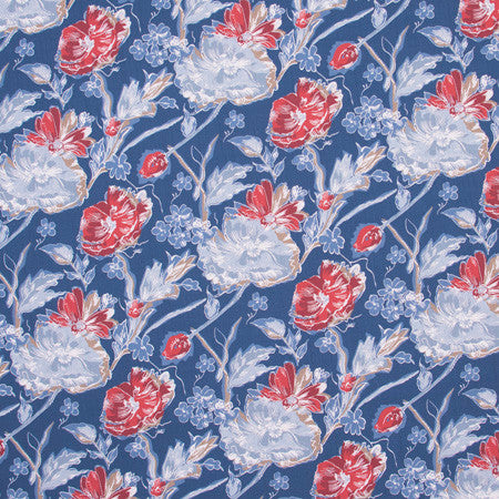 Lady In Waiting Cobalt by Carole Fabric Bluebird 90% Cotton, 10% Linen Pakistan Passes 15,000 Double Rubs Wyzenbeek Horizontal: 27" and Vertical: 12 5/8" V 56" - Fabric Carolina -