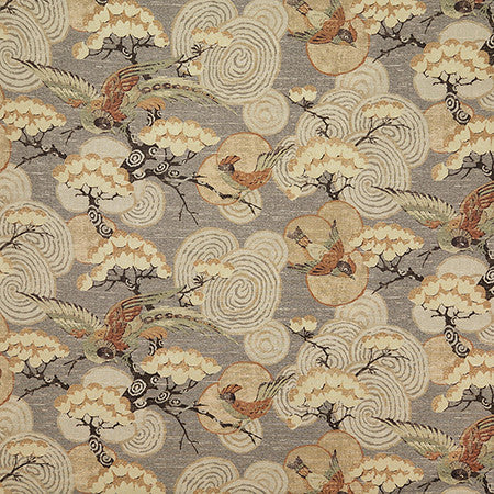 Bird Landing Pewter by Carole Designer Fabric Evergreen 100% Cotton India 51,000 WYZENBEEK DOUBLE RUBS 18" V, 27" H HD 54" - Swanky Fabrics -