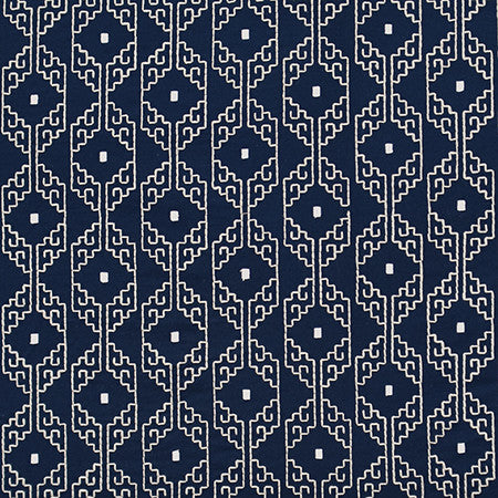 Our Corner Navy by Carole Fabric Bluebell 75% Cotton, 25% Spun Polyester India  5" V, 5 3/4" H 52"  - Fabric Carolina -
