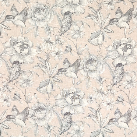 Hidden Bird Blush by Carole Fabric Oasis 55% Linen, 45% Viscose-Soil Repellent S Korea  25 3/4" V, 13 1/2" HD 54.75"  - Fabric Carolina -