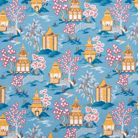 Toji Garden Azure by Carole Fabric Red Sea 100% Cotton -SR China 27,000 Wyzenbeek Double Rubs Horizontal: 27 3/8" D and Vertical: 27" V 58" - Fabric Carolina -