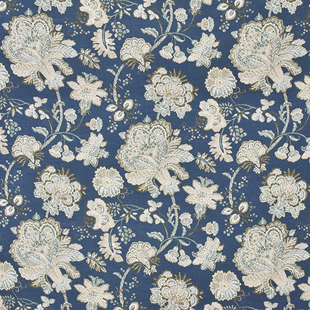 Know The Plot Indigo by Carole Fabric Bluebell 55% Linen, 45% Viscose-Soil Repellent S Korea  27" V, 27 3/8" H HD 55.5"  - Fabric Carolina -