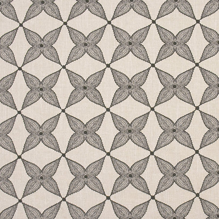 When Stars Align Coal by Carole Fabric Artisan Base: 70% Cotton, 25% Poly, 5% Linen. Embr: 60% Cotton, 21% Poly, 15% Rayon, 4% Linen INDIA  4 1/2" V, 4 1/2" H 54"  - Fabric Carolina -