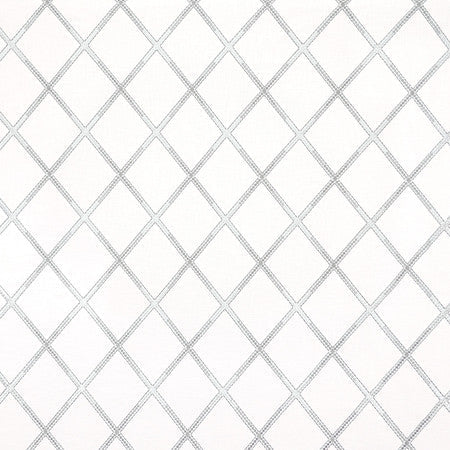 Diamond Array Silver by Carole Designer Fabric Neutral Ground Base: 100% Cotton Embr: 100% Rayon India 7 3/4" V, 6 1/4" H 51"" - Swanky Fabrics -