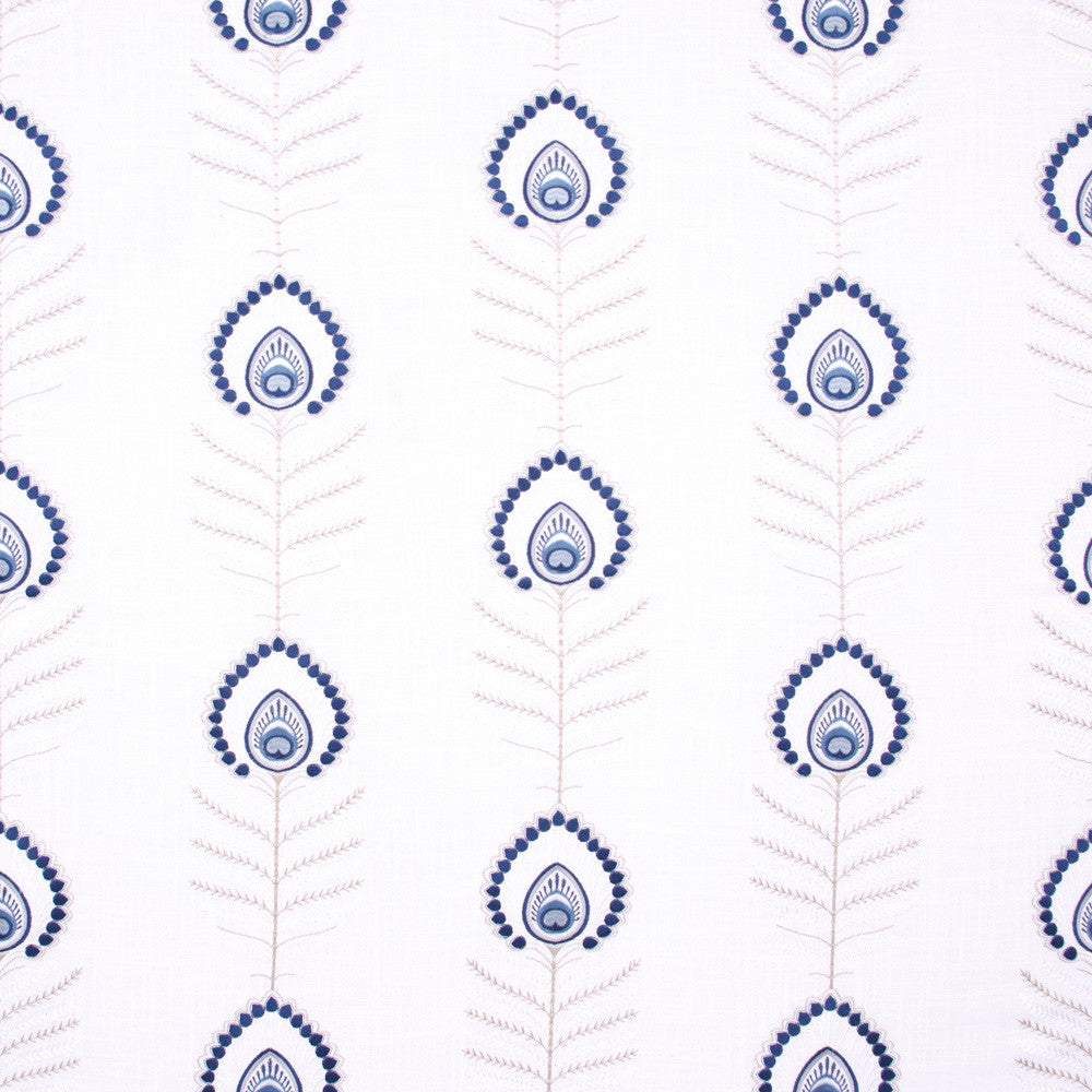 Peacock Feather Cobalt by Carole Fabric Bluebird 60% Polyester, 30% Viscose, 10% Cotton China N/A Horizontal: 10.5 and Vertical: 11.75 52 - Fabric Carolina -
