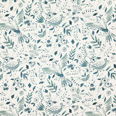 Bird Lover Spa by Carole Fabric Dewdrop 100% Cotton Spain 30,000 WYZENBEEK DOUBLE RUBS 27" V, 13 1/2" H HD 54"  - Fabric Carolina -
