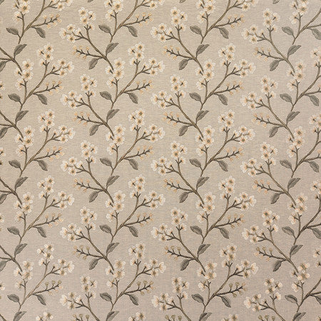 Flowering Trees Fawn by Carole Designer Fabric Neutral Ground Base: 71% Polyester, 29% Cotton Embr: 100% Polyester India 9 1/4" V, 12 3/4" H 52 1/2"" - Swanky Fabrics -
