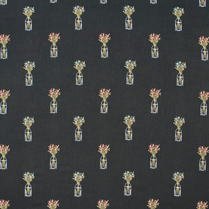 Pot Of Love Noir by Carole Fabric Geranium 75% Viscose, 25% Linen India N/A Horizontal: 85 and Vertical: 9375 51 - Fabric Carolina -