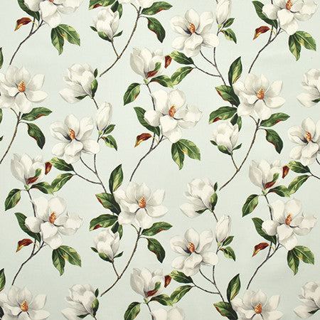 Magnolia Way Mint by Carole Fabric Wellington 100% Cotton-Stain Resistant PAKISTAN 50,000 Wyzenbeek Double Rubs 24 3/4" V, 27" H HD 54.5"  - Fabric Carolina -