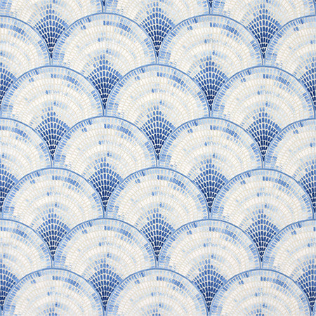Mosaic Fan Bluebell by Carole Fabric Bluebell 100% Cotton-Soil Repellent Pakistan 50,000 Wyzenbeek Double Rubs 9" V, 9" H HD 56.5"  - Fabric Carolina -