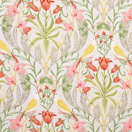 Two Birds Mist by Carole Fabric Wellington 55% Linen, 45% Viscose KOREA 12,000 Wyzenbeek Double Rubs 26 1/4" V, 27 1/4" H HD 55.25"  - Fabric Carolina -