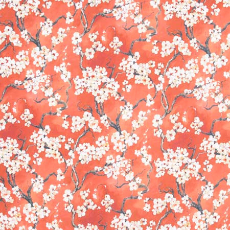 Cherry Blossom Persimmon by Carole Fabric Red Sea 100% Polyester India 50,000 Wyzenbeek Double Rubs </p><p>Repeat: 25 1/4" V, 27 3/8" H HD 56" - Fabric Carolina -