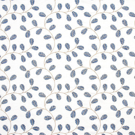 To Be Free Lapis by Carole Designer Fabric Wallflower Base:71% Polyester, 29% Cotton. Embr:100% Viscose INDIA 51,000 Wyzenbeek Double Rubs 9 1/2" V, 10 3/8" H 52" - Swanky Fabrics -