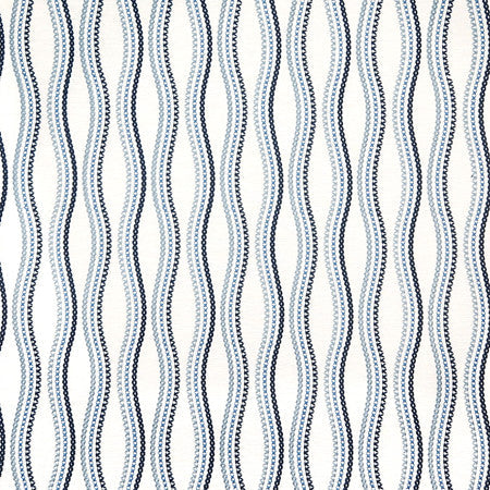 Cross The Line Atlantic by Carole Designer Fabric Blue Crush Base: 72% Polyester, 28% Cotton Embr: 100% Viscose India 9 1/2" V, 4 3/4" H 52"" - Swanky Fabrics -