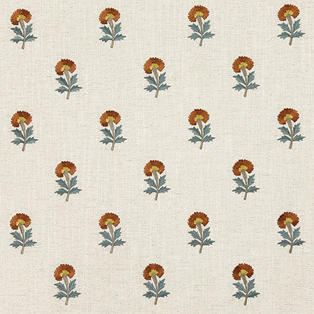 Basket Flower Persimmon by Carole Fabric Dawn & Dusk Base: 82% Polyester, 11% Cotton, 7% Linen, Embr: 100% Rayon India 51,000 WYZENBEEK DOUBLE RUBS 6 1/4" V, 2 5/8" H HD 53"  - Fabric Carolina -