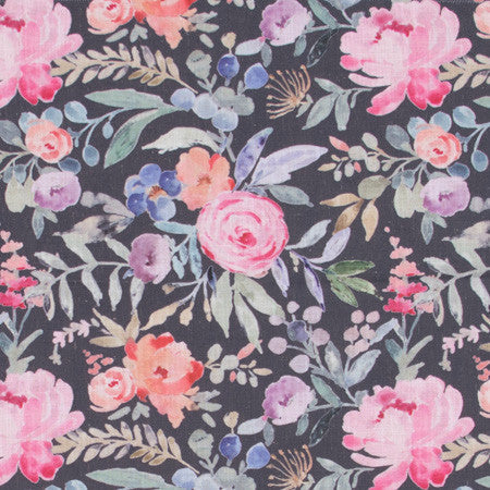 Four Gables Black by Carole Designer Fabric Geranium 92% Polyester, 8% Linen China Passes 50,000 Double Rubs Wyzenbeek Horizontal: 13 1/2" D and Vertical: 13 1/4" V 56" - Swanky Fabrics -