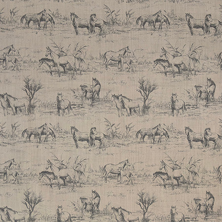 Horse Around Sepia by Carole Fabric Well Suited 97% Cotton, 3% Linen 20,000 Wyzenbeek Double Rubs 17 3/4" V, 18" H 57" - Fabric Carolina -