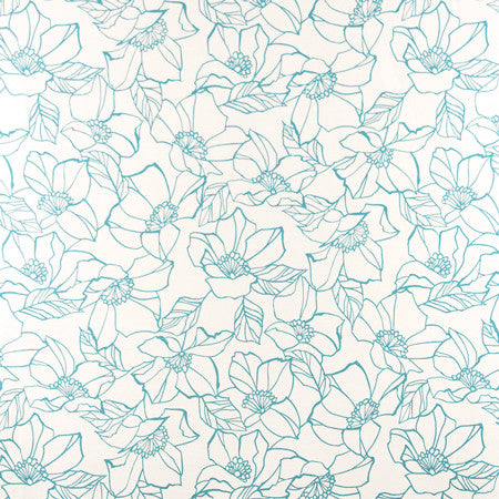 Flower Stencil Aqua by Carole Fabric Muse 100% Cotton Spain 50,000 Wyzenbeek Double Rubs 27" V, 13 1/2" H 54"  - Fabric Carolina -