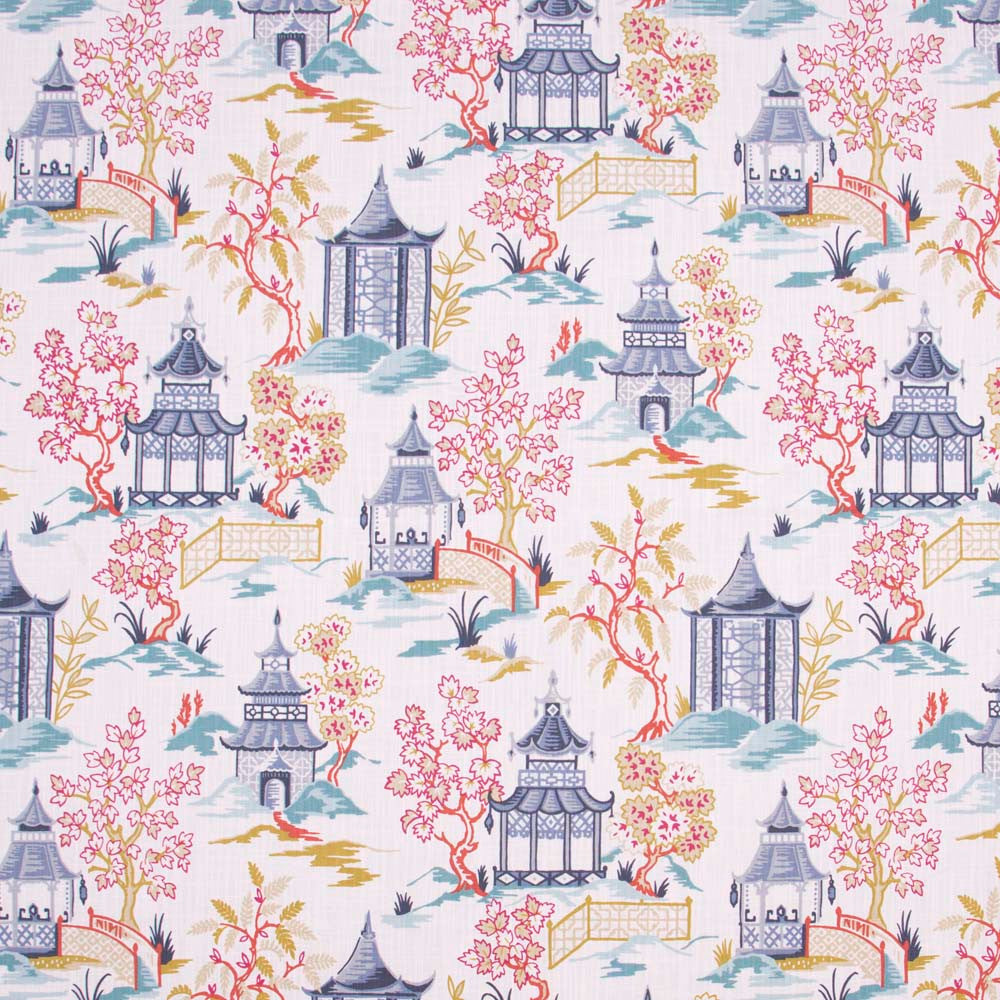 Toji Garden Summer by Carole Fabric Pink Jade 100% Cotton- SR China 27,000 Wyzenbeek Double Rubs Horizontal: 27.375 and Vertical: 27 58 - Fabric Carolina -