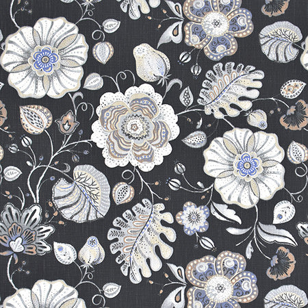 Art Of Being Charcoal by Carole Fabric Bluebell 59% Cotton, 41% Polyester-Light Latex Backing China  23 3/4" V, 27 1/2" H 54"  - Fabric Carolina -