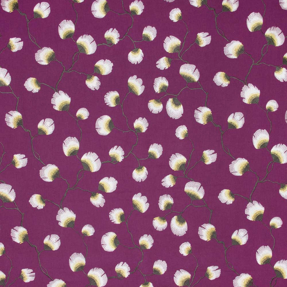 Petal Leaf Plumberry by Carole Fabric Mulberry Sangria 50% Polyester, 50% Cotton India N/A Horizontal: 2525 and Vertical: 15375 51 - Fabric Carolina -