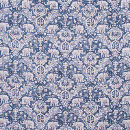 Elephant Parade Blue by Carole Fabric Jungle Safari 55% Linen, 45% Viscose-Soil Release S Korea Passes 27,000 Double Rubs Wyzenbeek 13 1/2" V, 13 1/2"H 54"  - Fabric Carolina -