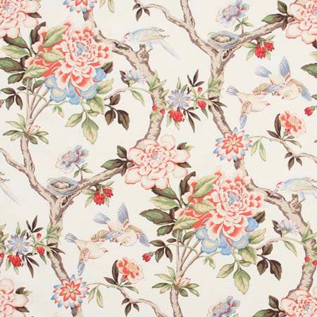 Bird Sanctuary Persimmon by Carole Fabric Red Sea 100% Cotton -SSR Peru 25,000 Wyzenbeek Double Rubs Horizontal: 13 1/2" D and Vertical: 25 1/4" V 54" - Fabric Carolina -