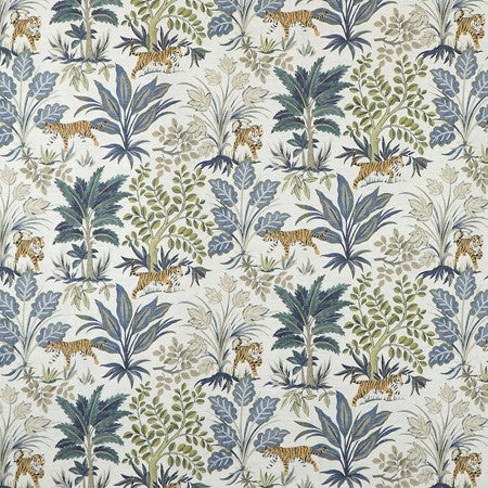 Tiger Hunt Frost by Carole Fabric Blue Crush 55% Linen, 45% Cotton Spain  13 1/2" V, 13 1/2" H HD 54""  - Fabric Carolina -